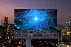 LED display for advertising on a bright outdoor digital billboard at night.